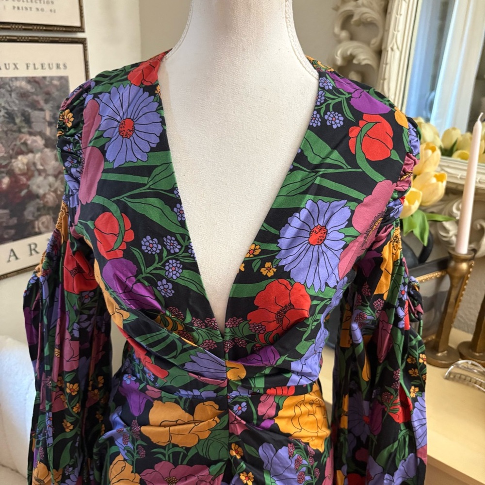 FARM RIO Bucolic Garden‎ Sleeve Cut Out Dress Floral Maxi Size XS - Picture 7 of 16